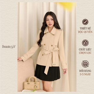 BEAUTEBYV - Áo mangto nữ chất kaki mềm dạng Trench Coat dáng ngắn Classie hai màu be, đen