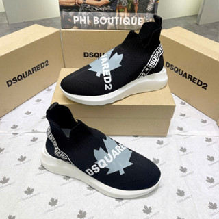 Giày thể thao sneaker nam DSQ chun cổ cao in hoạ tiết hình lá phong xám chữ chéo đế cao su boy phố GS148P