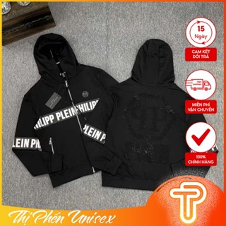  Áo Khoác Philip Chữ Dây Ngang Ngực Phối Đá QP Sau Lưng  Logo Sắt  - Áo Khoác Nỉ Ấm Áp Boy Đường Phố 