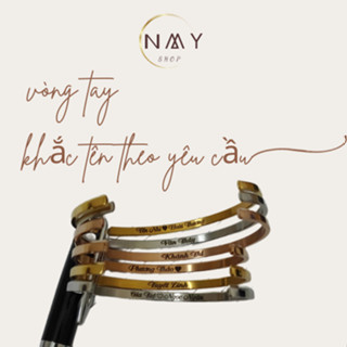 Vòng tay cuff chất liệu Titan không rỉ khắc tên theo yêu cầu cặp đôi UNISEX.
