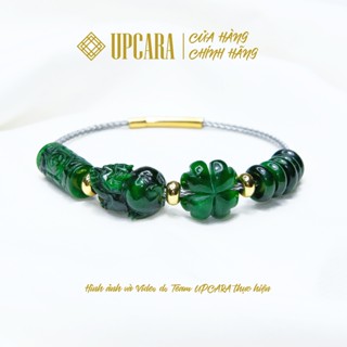 Vòng tay tỳ hưu lu thống chạm cỏ bốn lá may mắn và ngũ điếu ngũ phúc an khang xanh đen hợp mệnh mộc thuỷ hoả UPCARA