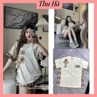 Áo Kẻ Sau Lưng Túi Ngực Kèm Gấu Chất Cotton Khô Phong Cách Năng Động, Trẻ Trung