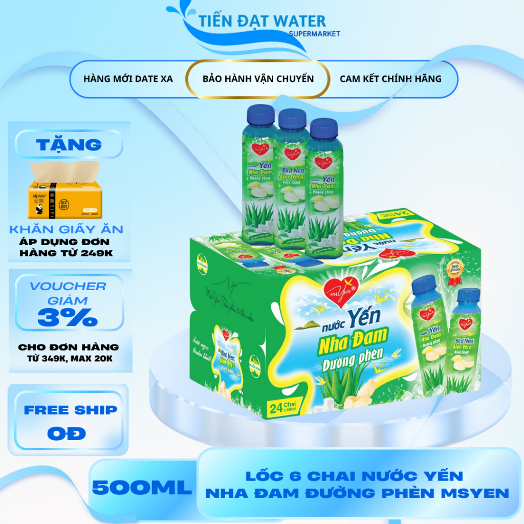 Thùng 24 Chai Nước yến nha đam đường phèn MSYEN - Nước Giải Khát, Giải Nhiệt Chai Nhựa 500ml