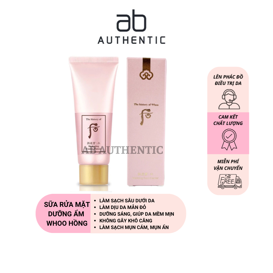 Sữa rửa mặt  dưỡng ẩm, sáng da Whoo hồng Hydrating Foam Cleanser 40ml - AB AUTHENTIC