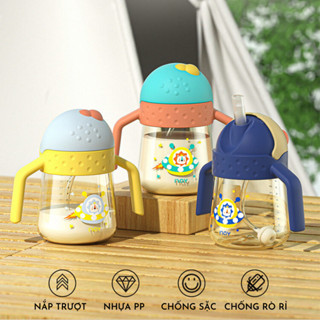 Bình Nước Cho Bé 300ml – Chất Liệu Nhựa PP An Toàn, Không PPA, Chống Sặc, Chống đổ,Ống Hút Lớn Dễ Vệ Sinh