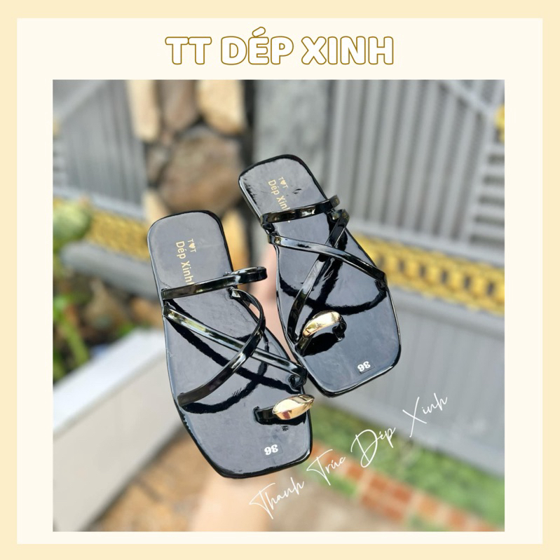 Dép lê xỏ ngón nữ, dép xỏ ngón quai dây đan chéo gắn nhẫn hot hit
