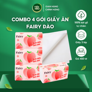 Combo 4 Gói Giấy Ăn Fairy Đào Khổ To 3 Lớp Siêu Dai Tiện Lợi Chất Liệu Mềm Mịn An Toàn Cho Bé 450 Tờ