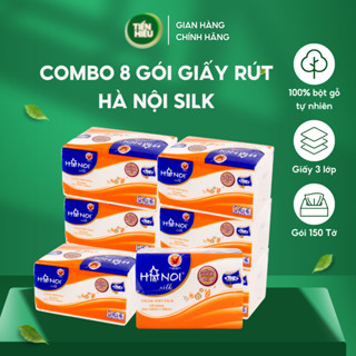Combo 8 Gói Giấy Ăn Rút Hà Nội Silk Làm Từ 100% Gỗ Tự Nhiên Mềm Mại Bền Dai An Toàn 150 Tờ x 3 Lớp