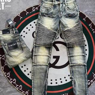 [HÀNG CAO CẤP] Quần BATMAN Xanh Bụi Ống Khoá Phối Vải Nhăn Đùi Quần Bò Nam BalMain Nhăn Phong Cách Khóa Zip Lịch Lãm