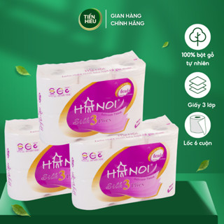 Combo 3 Lốc Giấy Vệ Sinh Hanoi Silk 6 Cuộn Tím Có Lõi Chất Liệu Cao Cấp An Toàn 3 Lớp Mềm Dai Tan Nhanh