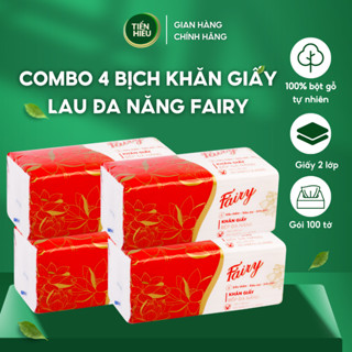 Combo 4 Bịch Khăn Giấy Lau Đa Năng FAIRY Cao Cấp Mềm Mịn Thấm Hút Dầu Tốt Lau Chùi Tiện Lợi 100 Tờ