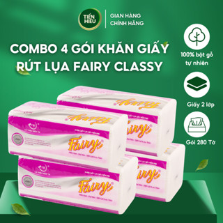 Combo 4 Gói Khăn Giấy Rút Lụa Fairy Classy 2 Lớp Mềm Mịn Chất Liệu Tự Nhiên An Toàn Cho Bé 280 Tờ