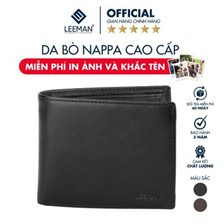 [Có Khắc Tên] Ví Nam Da Bò Nappa Chính Hãng Leeman V126 Bóp Nam Da Thật Có Khóa Kéo Hộp Làm Quà Tặng