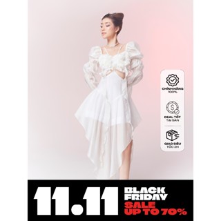    NEW   Đầm dài nữ rời áo và chân váy vát xòe Jen vải coton thêu xanh nhạt phối bèo nhún - RESSES 