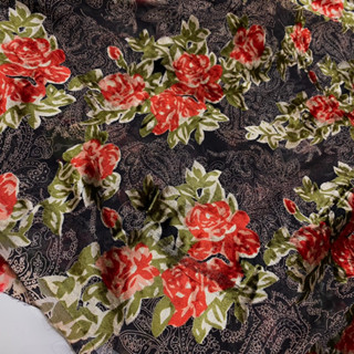  Vải Nhung hoa the ép nền voan màu cam đậm 