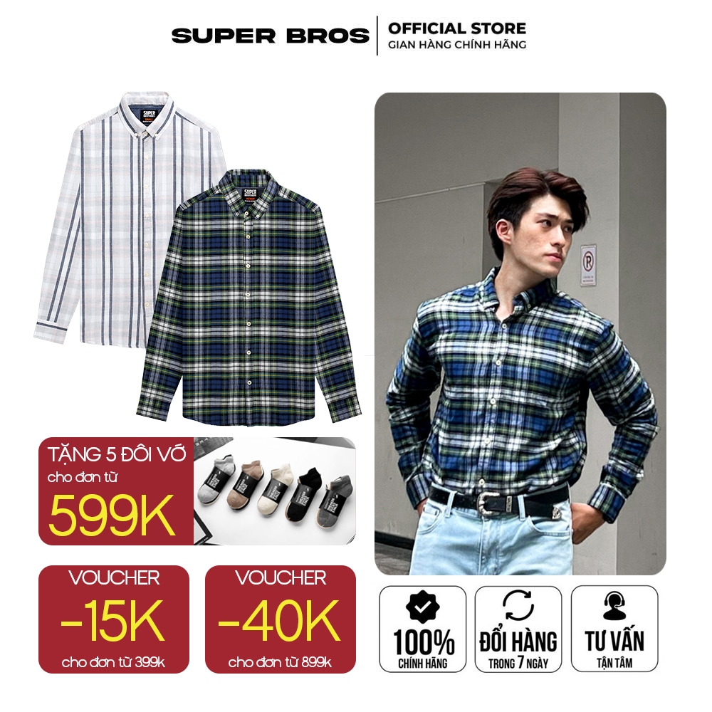 Áo Sơ Mi Nam Flannel Super Bros Màu Xanh Lá - Hàng Unisex Cao Cấp - Chất Liệu Mềm Mại - Form Slim Fi
