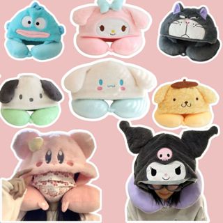 Gối cổ du lịch chữ U kèm mũ che mắt giữ ấm hình Thỏ Stella Kuromi Sanrio Melody Gối đeo cổ văn phòng dễ thương cao cấp