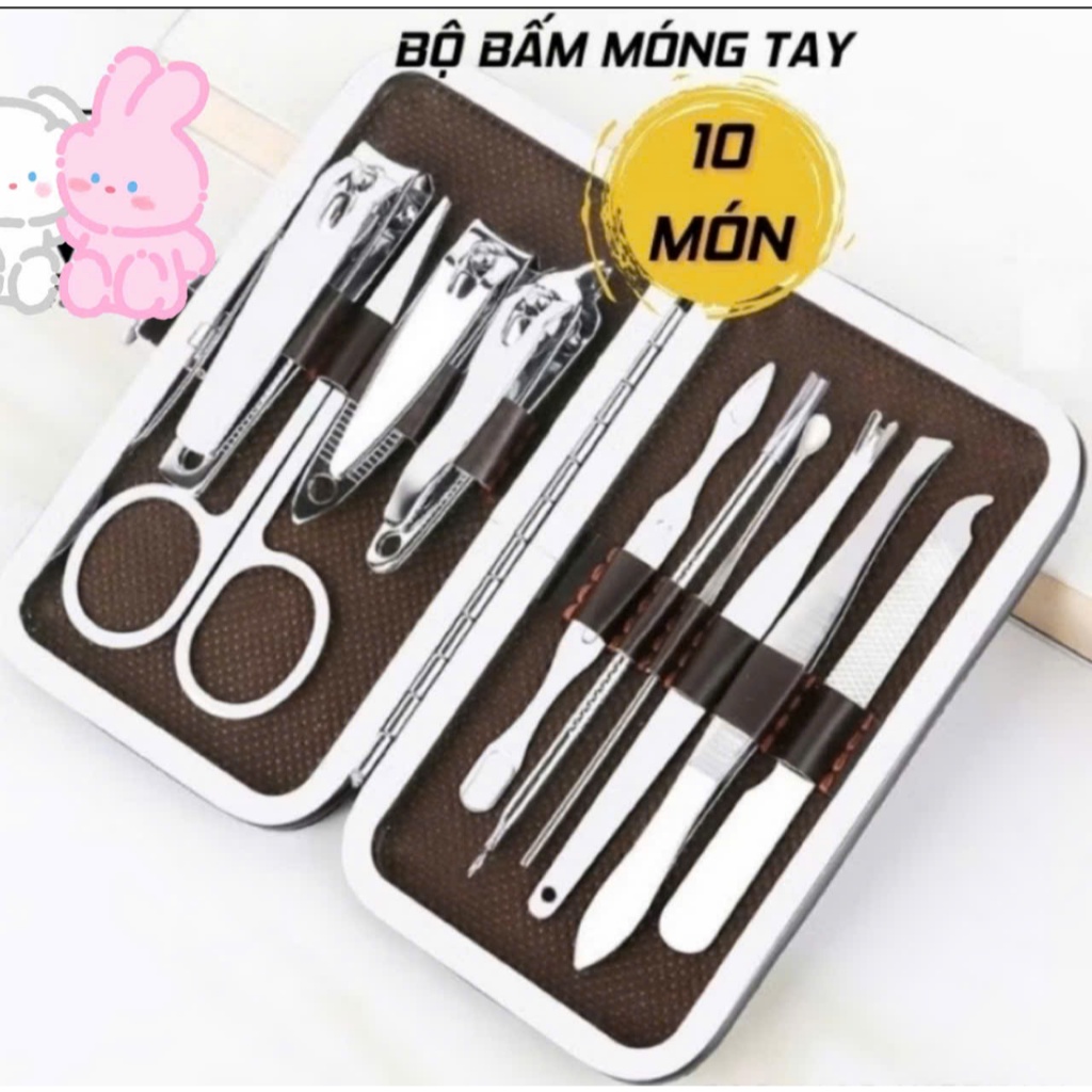 Bộ Bấm Móng Tay 10 Món Thép Ko Gỉ, Bộ Cắt Móng Tay Làm Nail