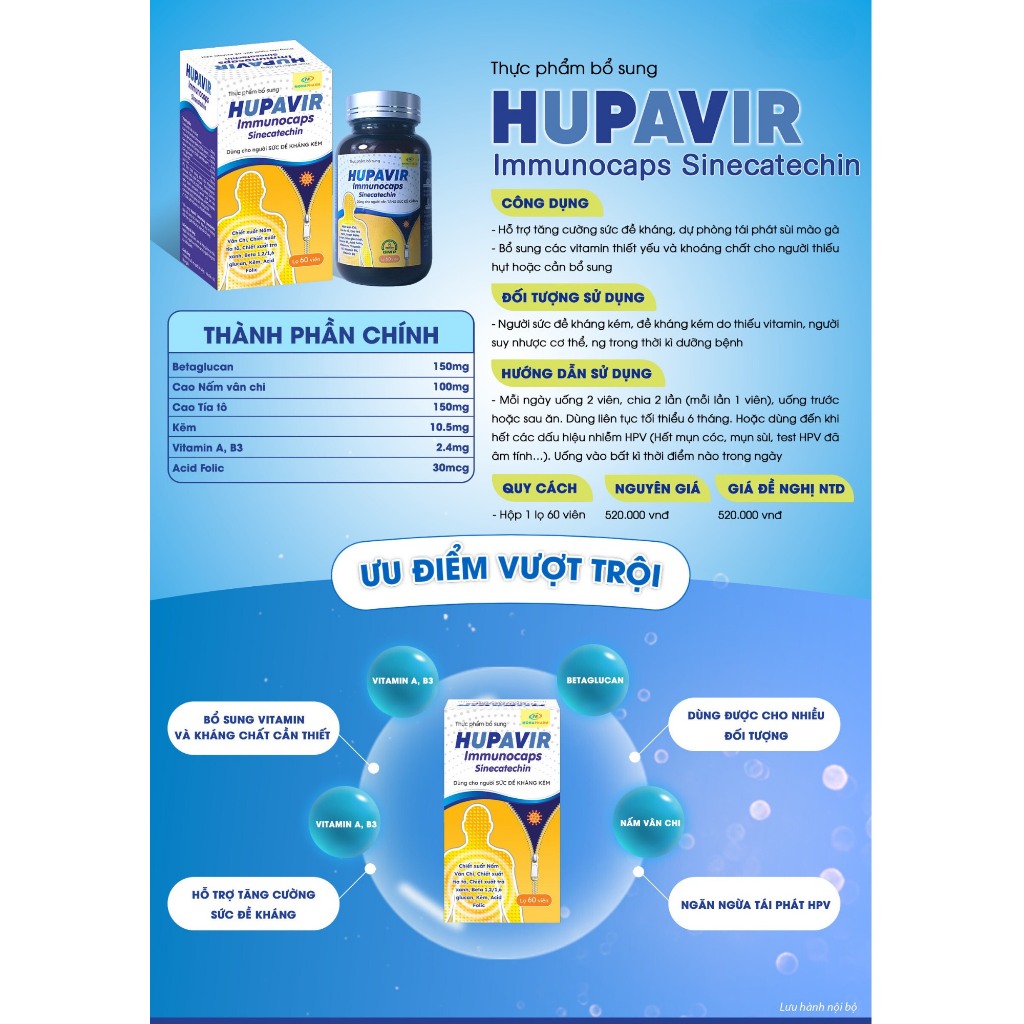 Viên uống HUPAVIR Immunocaps hỗ trợ đào thải HPV, Sùi Mào Gà, Giúp tăng cường miễn dịch cho người có đề kháng yếu