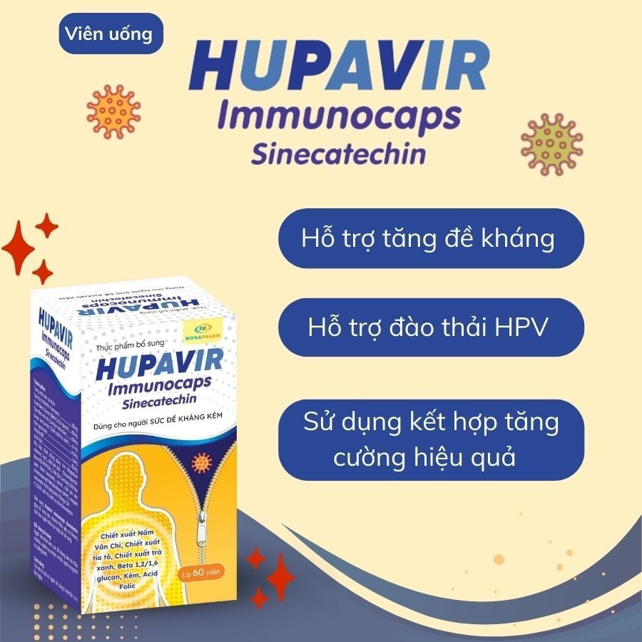 Viên uống HUPAVIR Immunocaps hỗ trợ đào thải HPV, Sùi Mào Gà, Giúp tăng cường miễn dịch cho người có đề kháng yếu