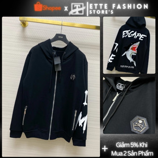 Áo Hoodie Zip Phi.Líp Hoạ Tiết In Chữ Phối Hình Thêu Cá Mập Siêu Nét-  Áo Khoác Nỉ Mũ 2 Lớp Dày Dặn