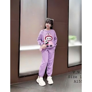  bộ quần áo cho bé gái in hình LABUBU từ 17- 45kg chất vải nỉ da cá dày dặn,đường may kĩ ấm áp dễ thương MẪU LABUBu nơ 