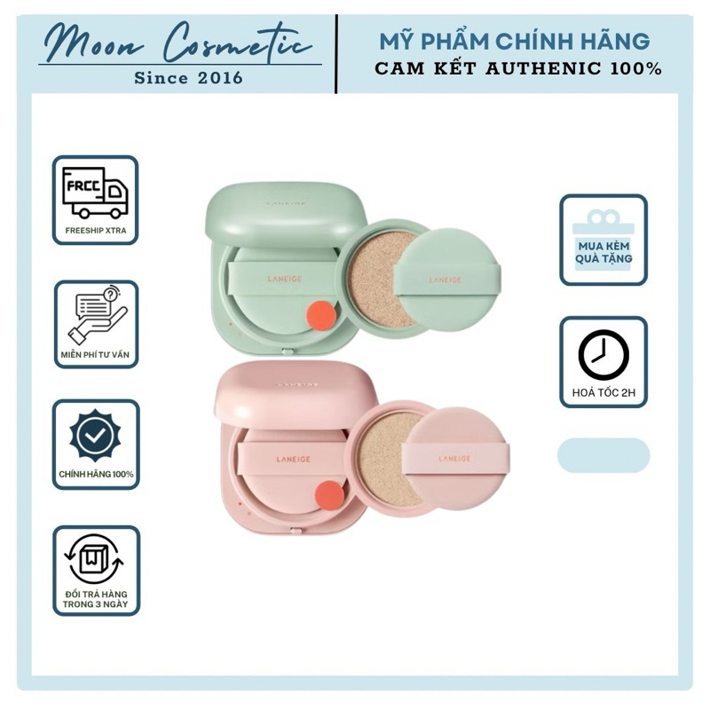Phấn Nước Laneige Neo Cushion Glow - Matte SPF 46+/PA+++ 15gx2 [Xanh - Hồng] | Phấn Nước Hiệu Ứng Lì Và Căng Bóng
