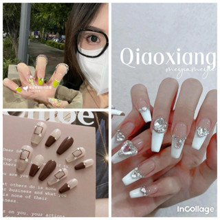 Bộ 24 Móng Tay Giả Đính Hạt - Nail Box Móng Giả Dài Ngắn Đính Đá Kháng Nước Kèm Keo Dán Móng | Z401 - Z550