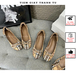    S7-B  Giày búp bê nữ da mềm nơ nhí kẻ sọc đệm lót hàng QCCC fullbox   S7-B   