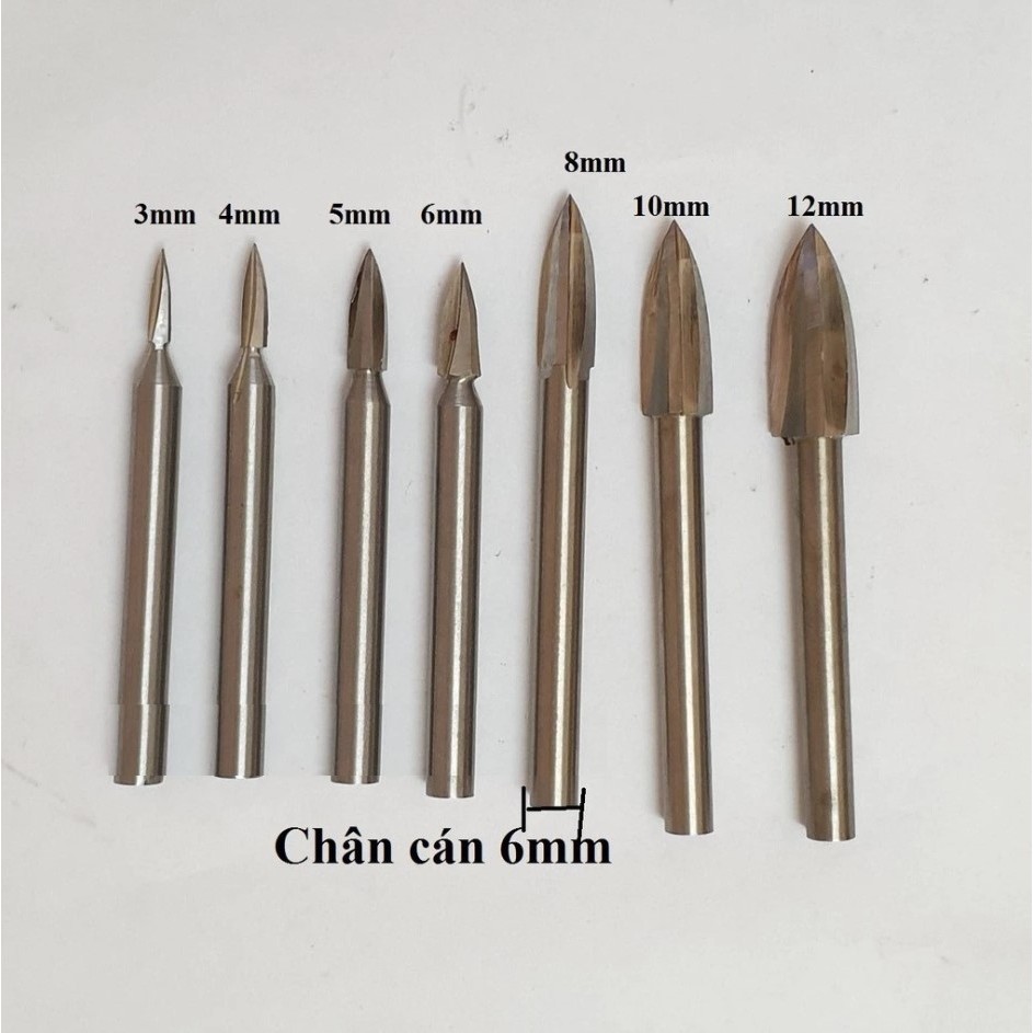 mũi phay phá gỗ 3 cạnh cán 6mm - mũi khắc gỗ lũa chân 6mm