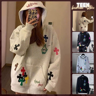 Áo Hoodie Nam Nữ Chrome Hoạ Tiết Mặt Cười Phối Chữ Thập Da- Áo Hoodie Bỉ Bông Dày Dặn Chuẩn HàngScap