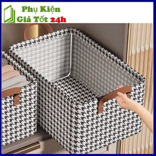 Hộp đựng quần áo khung sắt họa tiết vải không dệt caro dùng đựng quần áo, tất vớ, túi đựng chăn màn có thể gấp gọn