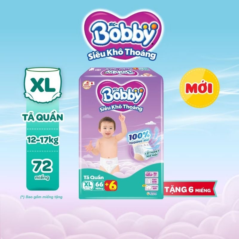 BỈM - TÃ QUẦN BOBBY SIZE XL66 MIẾNG (CHO BÉ 12 - 17KG)