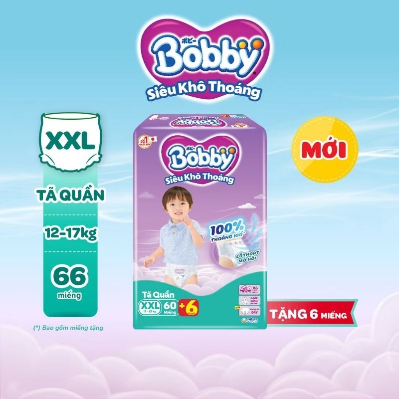 Bỉm - Tã quần Bobby size XXL60 miếng (Trên 16kg)