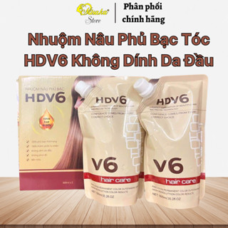  Nhuộm Nâu Phủ Bạc Tóc HDV6 Không Dính Da Đầu Lên Màu Sáng Lv5-6  500ml x 2 