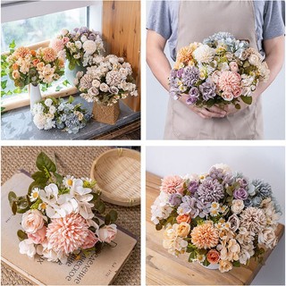  Hoa cẩm tú cầu bó hoa giả cầm tay hoa để bàn mix nhiều mẫu trang trí nhà cửa tiệm spa quán cà phê Tặng 1 keo nến 