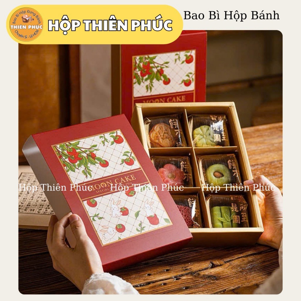 5 Hộp đựng 6 bánh lava trứng chảy - Hộp Lựu đỏ 6 bánh đựng bánh trung thu 75g - Hộp 6 bánh trung thu