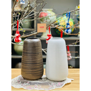   CÓ HOẢ TỐC Bình cắm hoa gốm sứ bát tràng men lì vân  ganh dáng đu đủ 