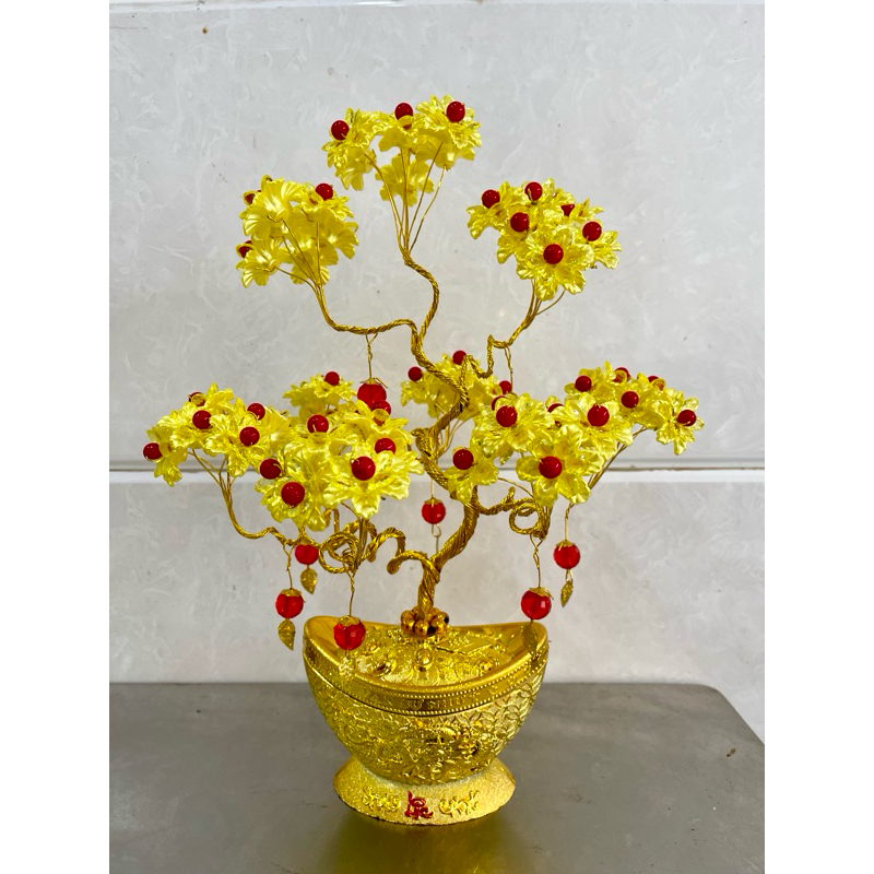 Chậu sen với hoa pha lê cao 35cm