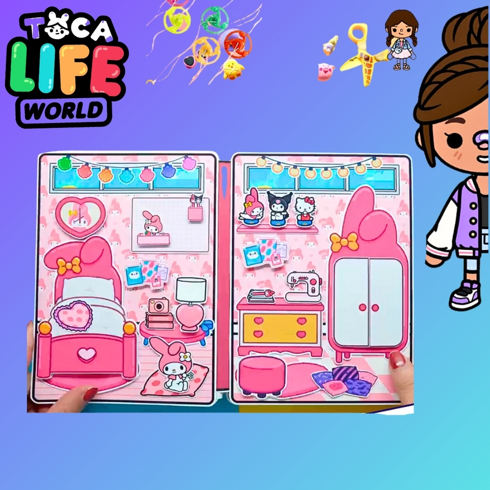 Đồ chơi cắt dán ngôi nhà búp bê giấy Kuromi, đồ chơi giấy làm sẵn DIY TA039