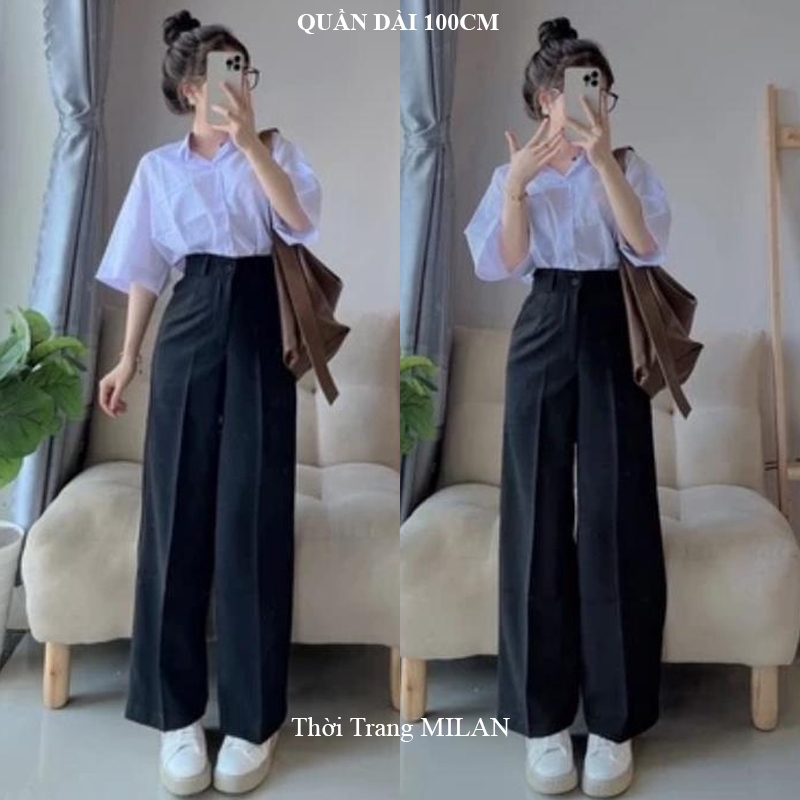 Quần ống rộng nữ đi học lưng cao cấp 2 3