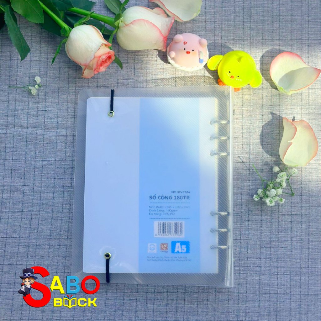 Sổ Còng Sắt A5 Caro/Kẻ ngang Binder File nhựa 180 trang SABO BOOKS - Bìa lót màu giao ngẫu nhiên