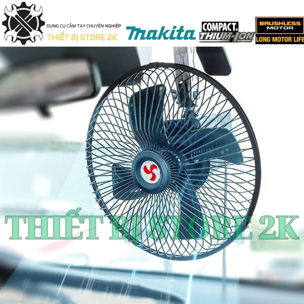 Quạt 8 inch Powex kẹp ô tô - xe tải 12V-24V, có đảo chiều, Xoay 360 độ kèm tẩu cắm sạc và công tắc