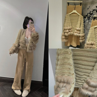  Sét áo cadigan len pha lông + quần len xuông  bán rời   