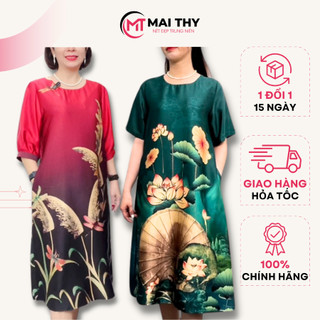Đầm Trung Niên Thiết Kế MAI THY, Mẫu Váy Suông Tặng Mẹ Đi Tiệc Sang Trọng Ngắn Tay Chất Lụa Latinh | Thời Trang Nữ U50