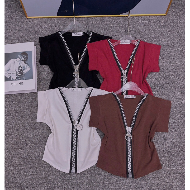 Áo cánh dơi dây kéo siêu to giữa , kiểu dáng croptop cực hot hit , chất thun bozip dày dặn