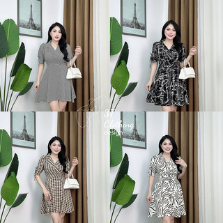  Set đồ bộ nữ giả váy cổ vest phối eo chun co giãn thiết kế tay phồng cao cấp form bigsize 40kg-80kg mã B09 