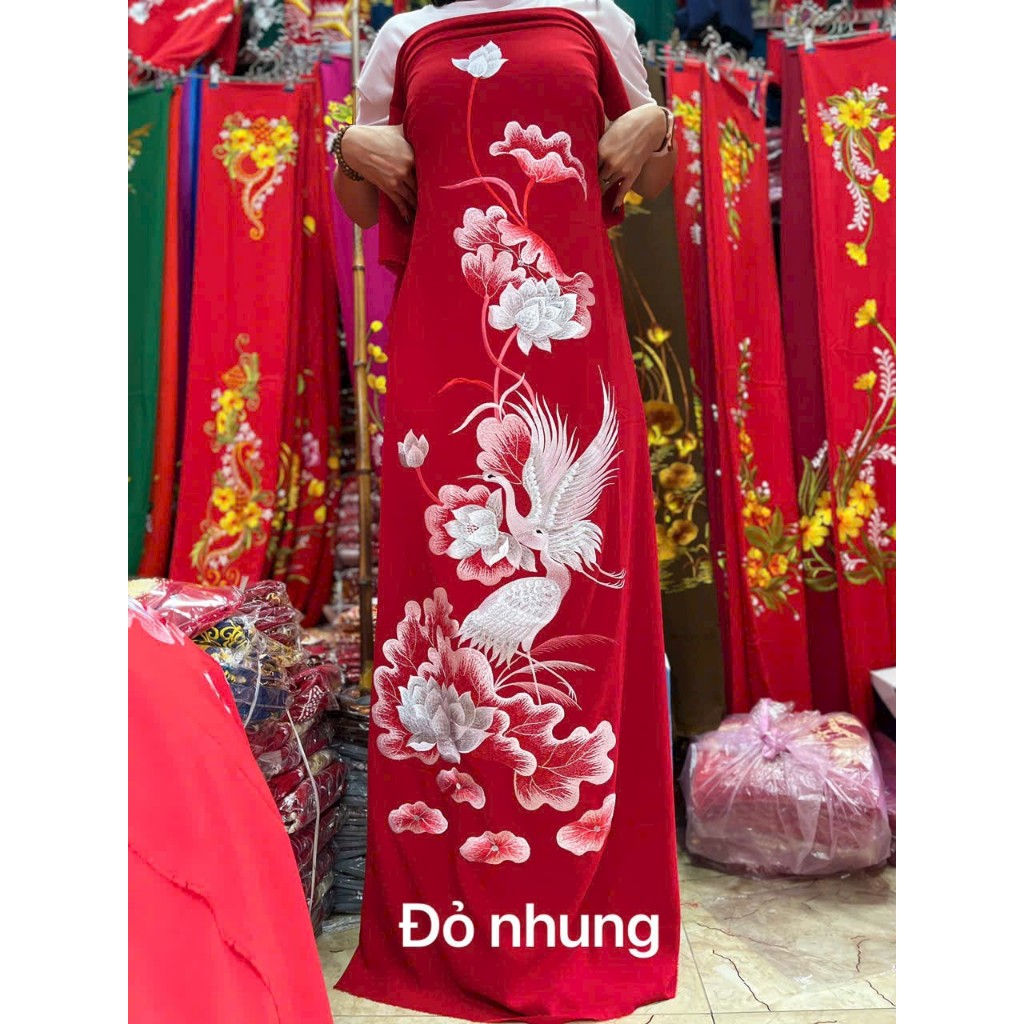 Vải may áo dài cho bà sui lụa Mango thêu hoa đẹp cao cấp sang trọng mẫu truyền thống trung niên màu 