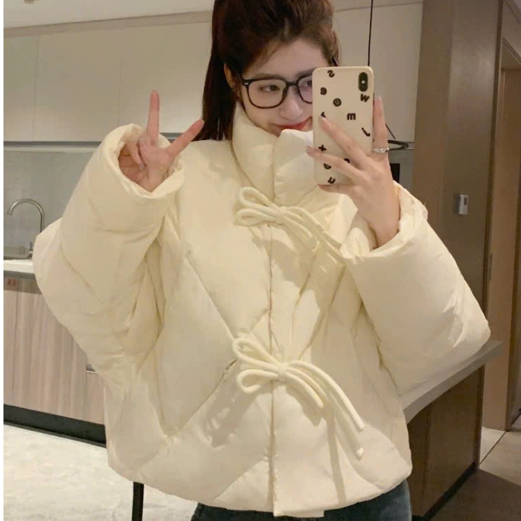 Áo khoác phao dáng ngắn 2 NƠ cài trước ngực siêu xinh hàng QC