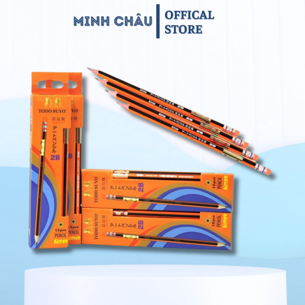 Combo Hộp 12 Chiếc Chì Gỗ AIMEE-2B+Tẩy  Hiệu Todo Suyo
